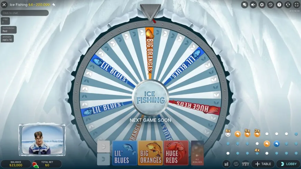 Ice Fishing çarkının yakın görünümü, buz mağarası temalı arka plan