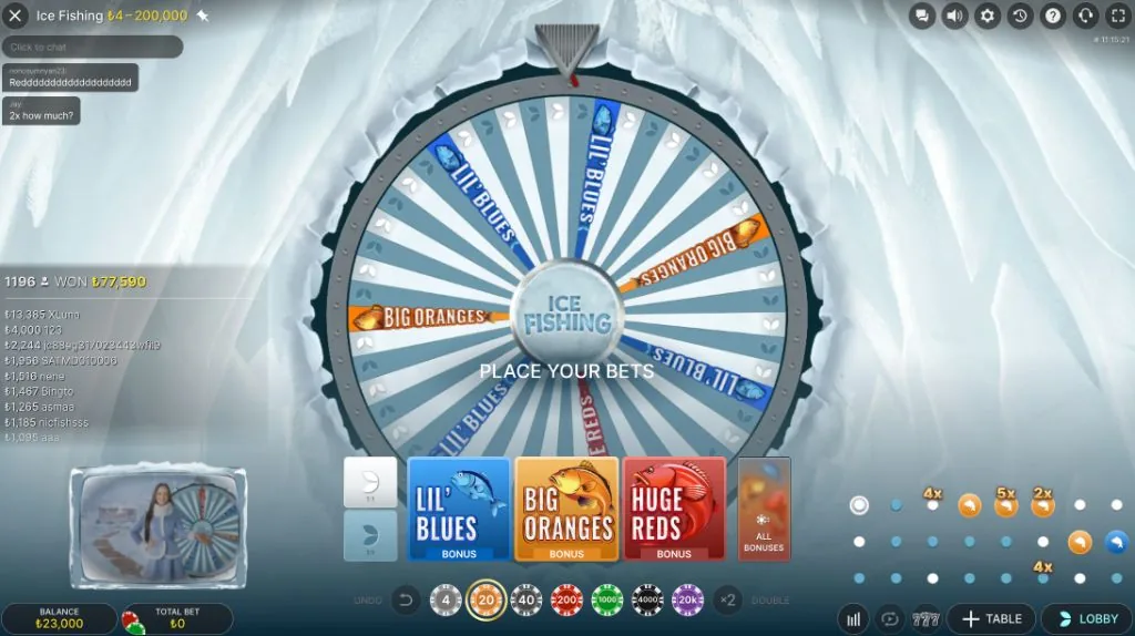 Ice Fishing demo ekranı, oyuncunun kazanç kazandığı an